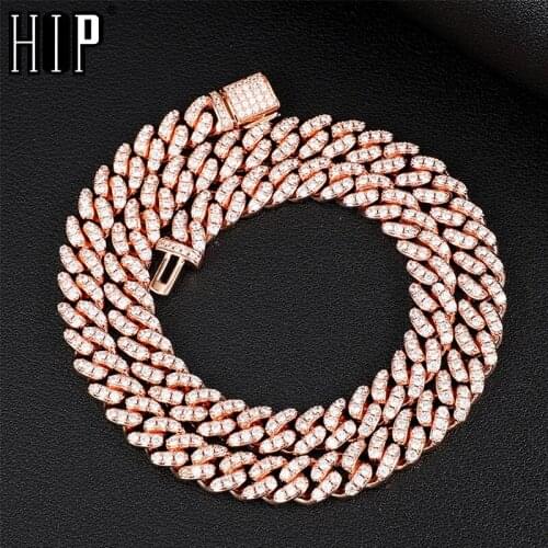 Hip Hop 8MM Bling Rose Iced Out Box Buckle Cuban Chain Copper Setting AAA+ Cubic Zirconia Stones Necklace For Men Women Jewelry