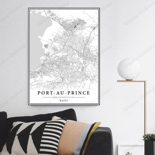 Black and White City Map The Port Au Prince City Map Poster HD Print Wall Art Canvas Nordic Landspace Painting for Home Decor