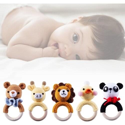 Baby Wooden Rattle Toy DIY Crochet Animal Teether Gym Music Rattle Ring Soother Molar Newborn Pram Stroller Toys
