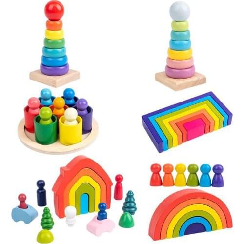 DIY Childrens Wooden Rainbow Toy Creative Wood Rainbow Stacked Balance Blocks Baby Toy Montessori Educational Toys For Children