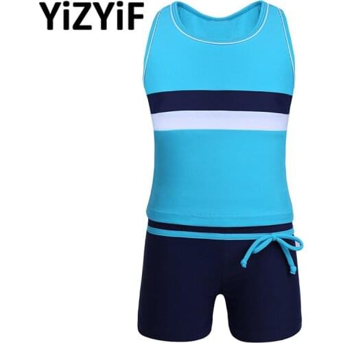 Children Tankini Swimwear Girls Two piece Swimsuit Kids Bikini Set Bathing Suit Sport Vest Tops with Bottoms Shorts Swimming set