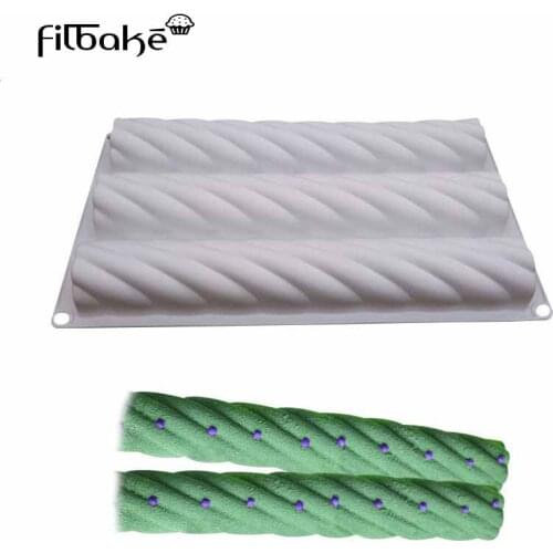 FILBAKE Silicone Mold 3 Cavity Twist Cake Mold White Hemp With Mousse Chocolate Ice cream Cake Molds Baking Accessories