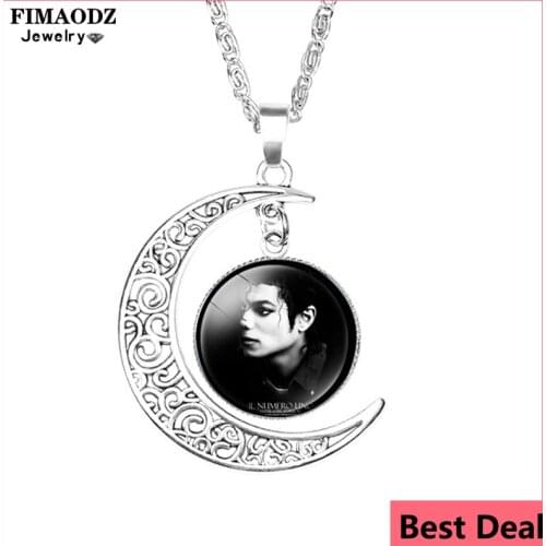 FIMAODZ Michael Figure Necklace Famous Rock Music Singer Space Walk Fashion Moon Pendant Charm Jewelry Fans Gift