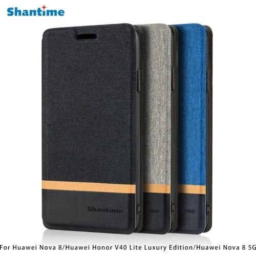 Canvas PU Leather Phone Case For Huawei Nova 8 Flip Case For Huawei Honor V40 Lite Luxury Edition Case Soft Silicone Back Cover