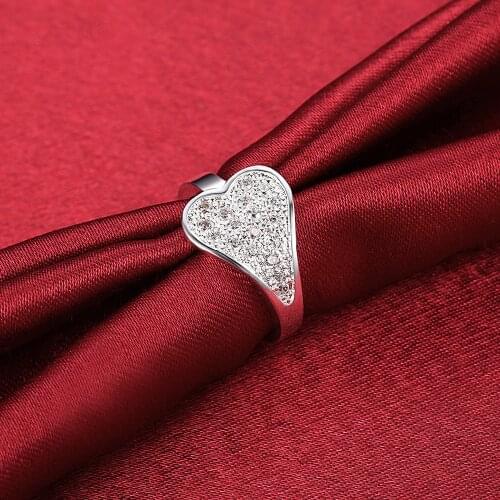 Personality Heart-shaped Silver Plated Ring Fashion Lady Luxury AAA Zircon Ring Elegant Women Eternal Rhinestone Wedding Jewelry