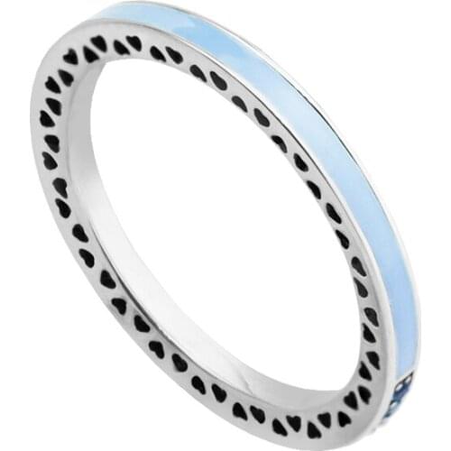 Radiant Hearts Ring with Air Blue Enamel & Sky Blue Crystal 100% 925 Authentic Sterling Silver Fine Jewelry Free Shipping