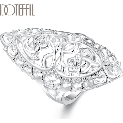 DOTEFFIL 925 Sterling Silver Hollow carved Ring Classic For Women Fashion Wedding Engagement Party Gift Charm Jewelry