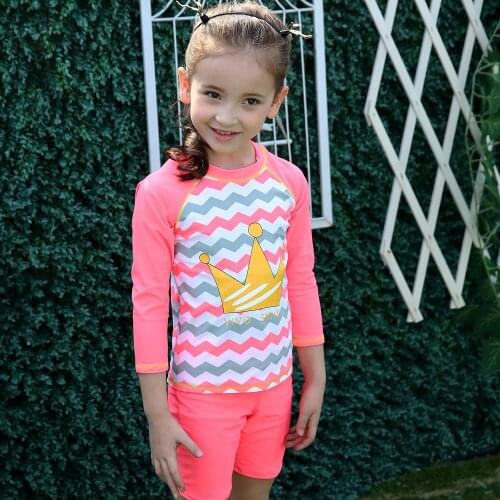 Set of 3 Long Sleeve Wave Print Swimwear Swimsuit Rash Guard UPF 50+ UV Sun Protection Shirt Child Girls Kids Swimming Suit