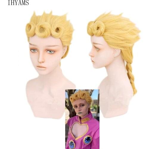 Cosplay JoJos Bizarre Adventure Giorno Giovanna Golden Wig Cosplay Styled Hair Halloween Role Play GIOGIO + Free Wig Cap