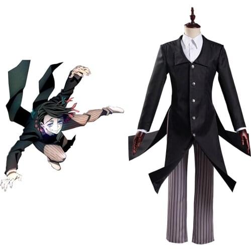 Anime Demon Slayer Cosplay Kimetsu no Yaiba Enmu Cosplay Costume Black Uniform Suit Halloween Carnival Outfits