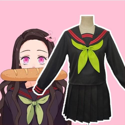 Anime Comic Demon Slayer Kimetsu no Yaiba Cosplay Costumes Kamado Nezuko Cosplay Costume Daily Clothes Pleated Dresses sailor