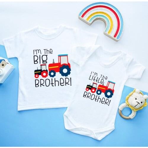 Big Brother Little Brother Family Matching Outfits Clothes Truck Car Sibling Kids T shirt Baby Rompers Funny T-shirt Boys Tops