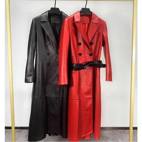 Leather Jacket Spring Autumn Jacket Women Genuine Sheepskin Coat Female Streetwear Long Windbreaker Chaqueta Mujer 963