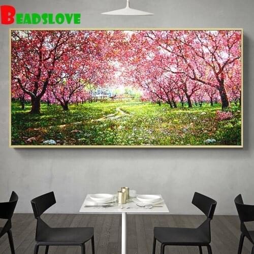 Beautiful trees and flowers diamond painting full square round drill mosaic 5d cross stitch,Diy diamond embroidery g238