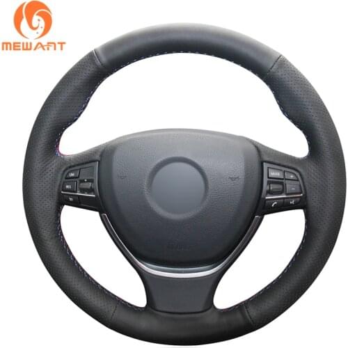 MEWANT Black Artificial Leather Car Steering Wheel Cover for BMW F10 F11 (Touring) F07 (GT) F12 F13 F06 F01 F02