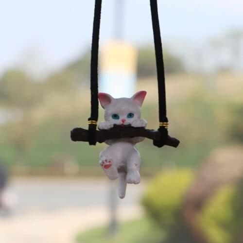 Cute Branch Hanging Cat Car Pendants Interior Decoration Resin Swing Cat Duck Ornaments Car Rearview Mirror Pendant Charms