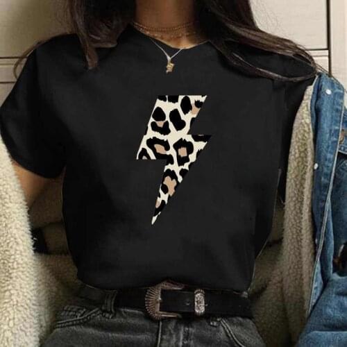 Fashion Summer Women T-shirts Leopard Lightning Print Short Sleeve T Shirt Casual Tshirt Harajuku Female Tees Tops Ropa Mujer