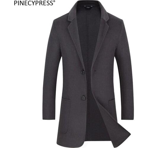 Man Wool Long Coats Quality Two Buttons Male Suit Jacket Grey Crease Resistant Warm Pockets Men Double-faced Woolen Overcoat