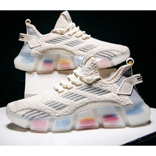 2021 New Men Casual Sport Running Shoes Spring Summer Comfortable Knit Fashion Sneakers Cool Lightweight Popcorn Sole Trainers