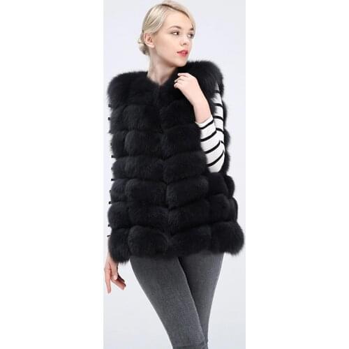 New real fox fur womens vest leather fashion luxury thick warm jacket jacket solid color fur vest womens coat