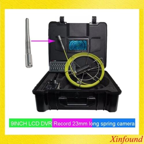 New Drain sewer pipeline inspection camera 9INCH monitor DVR record 23mm long spring camera head waterproof camera CCTV smart