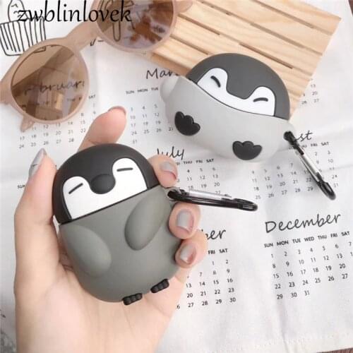 Penguin Cartoon For Apple Airpods 1 2 3 Earphone Keyring Silicone Soft Wireless Bluetooth Headset Protective Shell Quakeproof