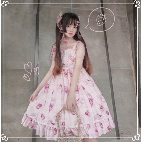 Lolita Daily Sleeveless Dress Soft Girl Dress Kawaii Japanese style Jsk Lolita dress sweet Cherry Dessert