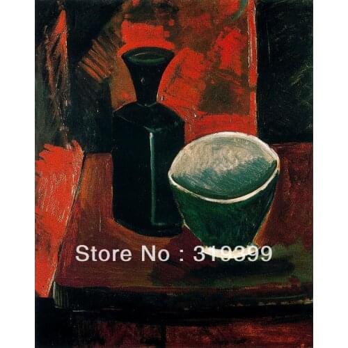 Oil Painting Reproduction on Canvas, green-pan-and-black-bottle-1908 by pable picasso,Museam Quality,Fast Free Shiping,handmade
