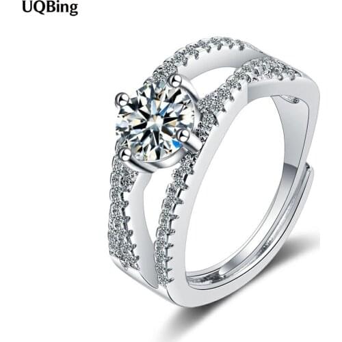 Luxury 925 Sterling Silver Double Layer Crystal Zircon Rings For Women Wedding Jewelry