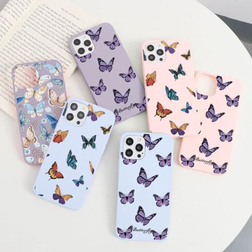 Luxury Butterfly Matte Phone Case For iPhone SE 2020 11 Pro Max 7 8 6 Plus 5 Cute TPU Cover For iPhone 12 Mini X XR XS Max Funda