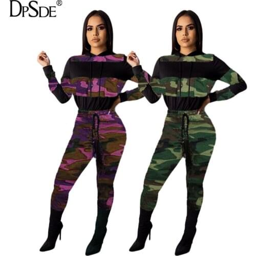 DPSDE Camouflage Pink Gym Suit Trend Two Pieces Women Set Autumn Full Sleeve Casual Top New 2020 Sport Suit Streetwear Tracksuit
