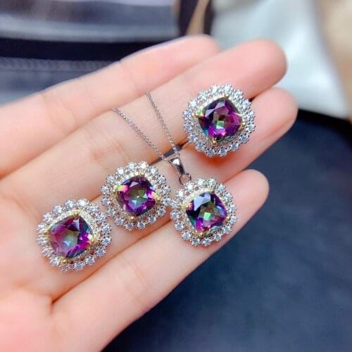 Seven-Colors Charm Amethyst 925 Sterling Silver Jewelry set for Women Blue Crystal Zircon Stone Earring Necklace Pendant Ring
