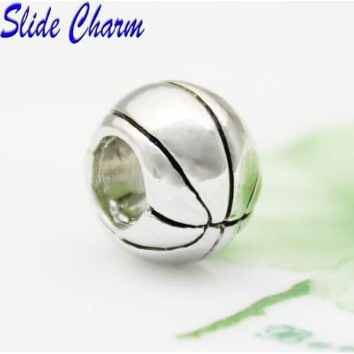 Slide charm Free shipping real basketball beads fit Pandora bracelet charm bracelets and jewelry accessories