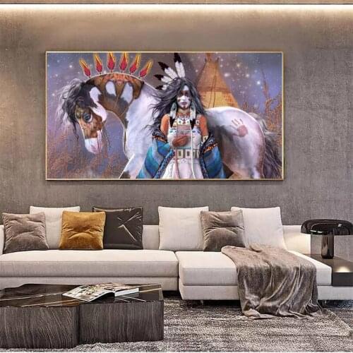 Modern Creativity Indian Wild Style Woman Canvas Painting Wall Art Pictures Posters and Prints for Living Room Home Decoration