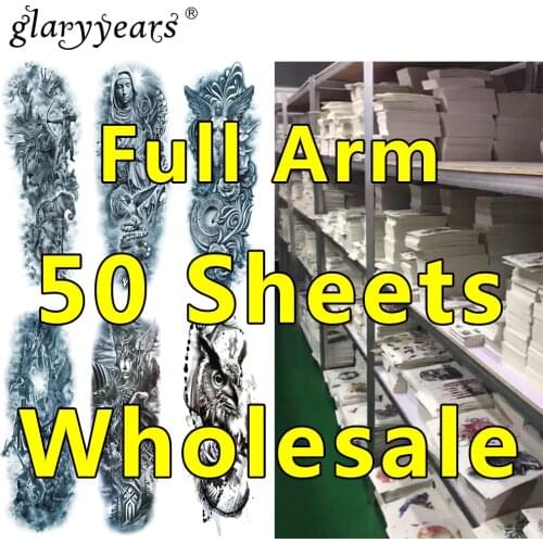50pcs Wholesale Bulk Order Full Arm Tattoo Sleeve Temporary Tattoo Stickers Tatoo Hundred Designs Body Art for Women Men 2019