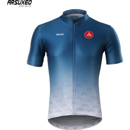ARSUXEO Men Short Sleeves Cycling Jersey Quick Dry MTB Jersey with Zipper Mountain Bicycle Shirts Road Bike Clothing Reflective