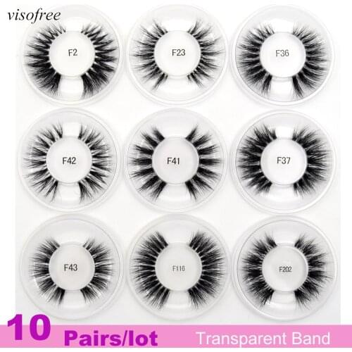 Visofree 10 Pairs/lot Transparent Band 3D Mink Lashes bulk makeup faux cils Handmade Full Strip False Eyelashes Set wholesale