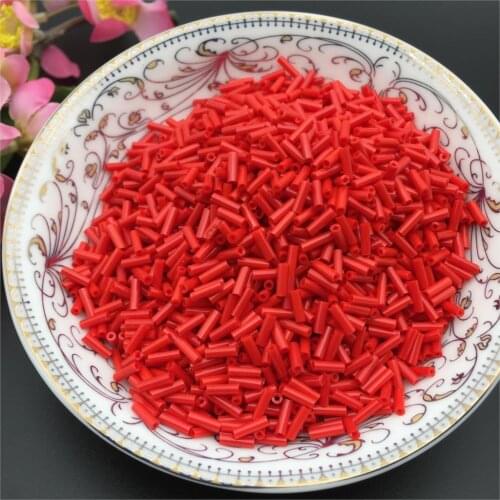2*6MM 60G/1440Pcs Solid Red Glass Seed Bugle Jewelry Garment Accessories Spangles