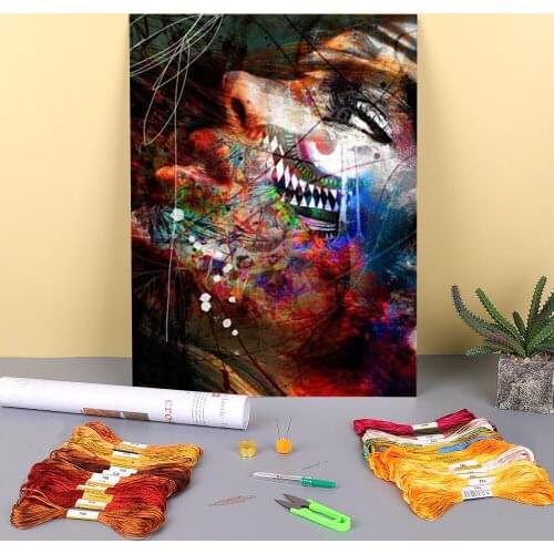 Woman Portrait Printed Water-Soluble Canvas 11CT Cross-Stitch DIY Embroidery Complete Kit DMC Threads Handmade Design