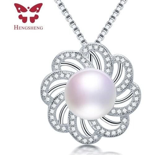 HENGSHENG Hot Sale 925 Sterling Silver Flower Zircon Pendant Fine Jewelry Genuine Natural Freshwater Pearl Necklace For Women