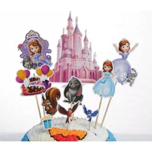 1pack Princess Sofia Happy Birthday Cupcake Topper With Wooden Sticks Girl Baby Shower Sofia 10pcs Cupcake Decorations Supply
