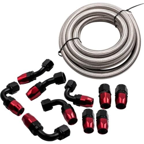 16.4 Feet Nylon Braided Fuel Hose AN10 + Straight 45 90 180 Degree Hose Ends