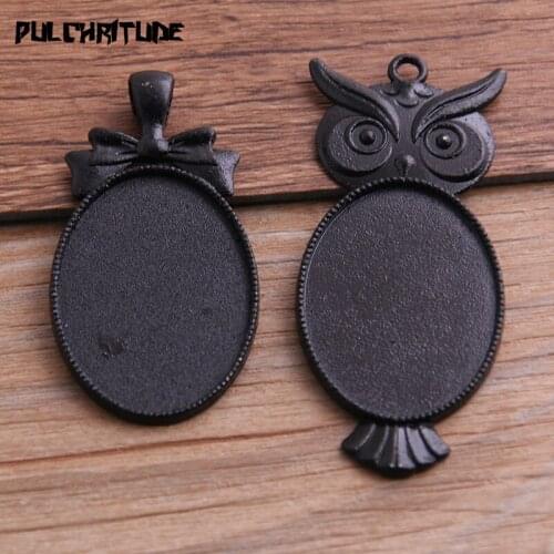 2pcs 25*35mm Inner Size Mix 2 Style Black Classical Style Owal Cabochon Base Setting Charms Pendant P6595