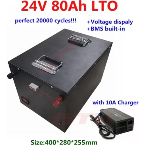 20000 cycles LTO 24V 80Ah Lithium titanate 2.4V battery pack with bms 10S for trolling motor solar panel inverter+10A Charger