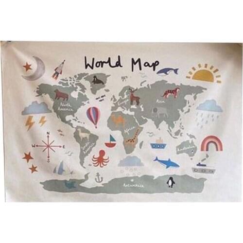 24BE Nordic Wall Hanging Painting Picture Cloth Educational Kids Room World Map Decoration Poster Nursery Art Canvas