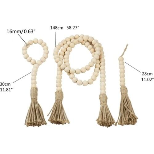 3Pcs Natural Wood Bead Garland Farmhouse Rustic Country Prayer Beads Home Decor
