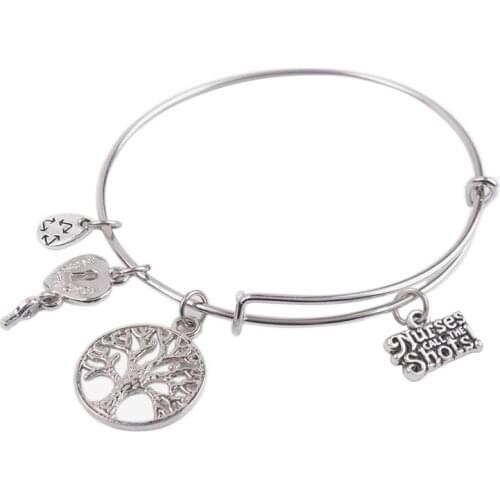 5PCS Fashion Expandable Wire Bangle Nurses Shots Charm Bracelet #92132