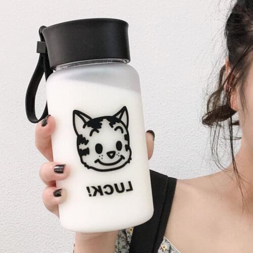 500ml Creative Cartoon Water Bottles BPA Free Plastic Water Bottle Transparent/Frosted Travel Leak-proof Cup With Rope