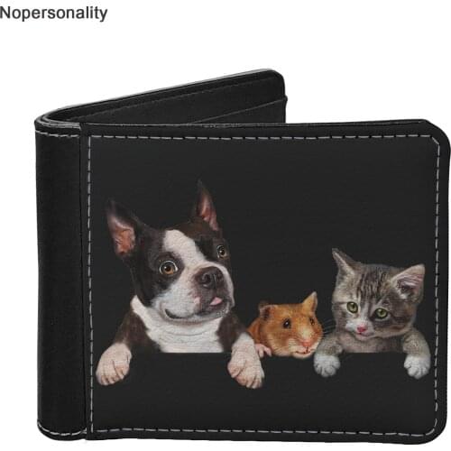 Nopersonality Black Cute Dog Cat Print Pu Leather Wallets for Men Designer 3d Man Short Credit Card Holder Money Purse Custom