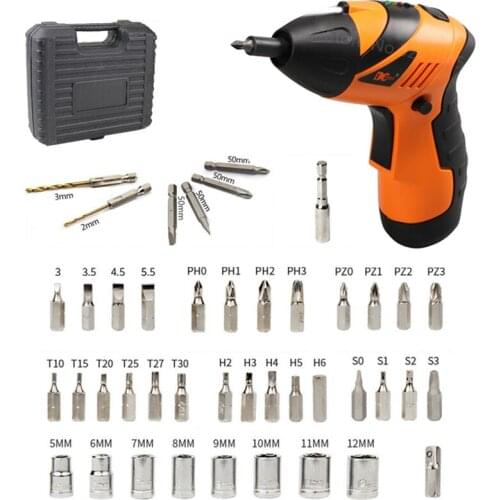 Cordless Screwdriver 4.8V Rechargeable Electric Drills 180° Rotating Handle Electric Power Drill +43pcs Accessories with Box